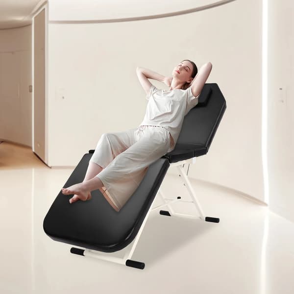 Massagebord, Justerbar Rygstøtte, Sammenklappeligt Design,sort