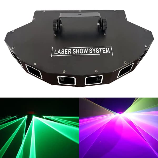 Laserprojektor, fuldfarveeffekter, DMX-kontrol,EU stik