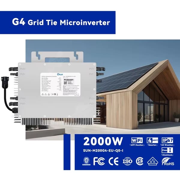 Solarmikroinverter, Stöder 4 PV-paneler, Anti-backflödesfunktion,2000W Inverter, 230V, 22-60V