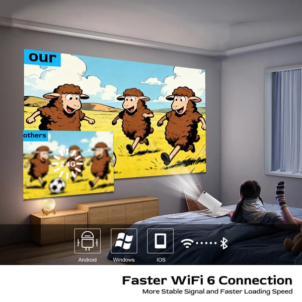 Projektor, 4K-stöd, Wi-Fi och Bluetooth-anslutning,vit
