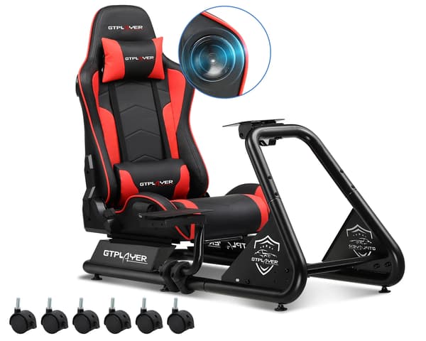 Sim Racing Cockpit, Justerbart Ergonomisk Design, Indbyggede Stereo Højttalere,Rød