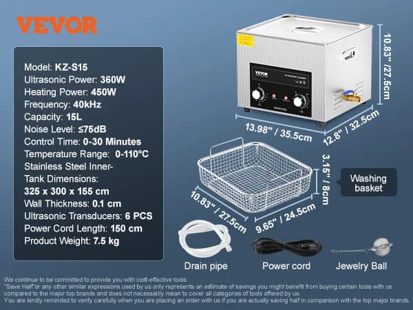 Ultralydsrenser, Flere kapacitetsmuligheder, Effektivt opvarmningssystem,15L
