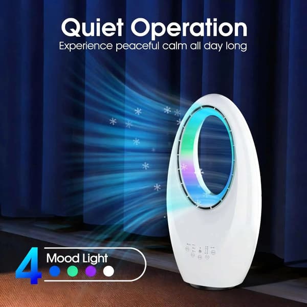 Bladeless ventilator, 12 tommer, 3 hastighedsindstillinger, 60° oscillation, AC strømkilde, 35dB lav støj
