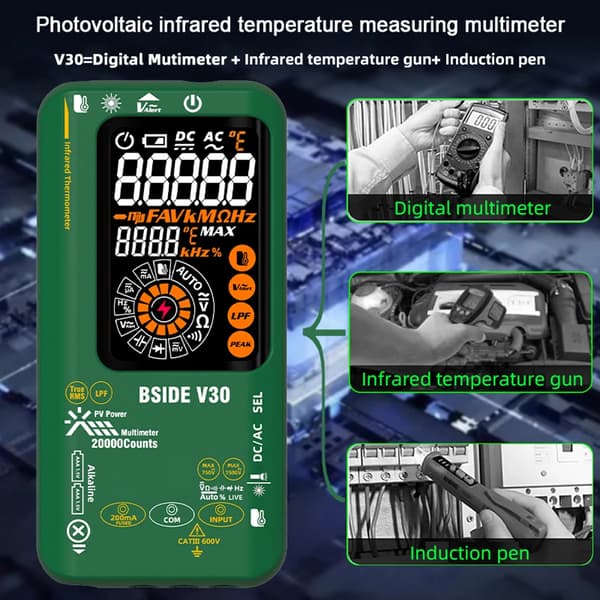 Digital multimeter, infraröd temperaturmätning, automatisk mätområdefunktion,V30