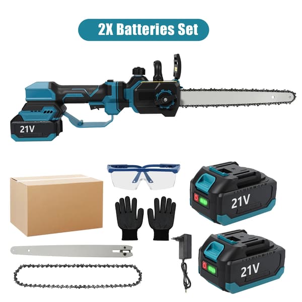 Elsäkerhetssåg, borstlös motor, teleskopstång, 2×batteri