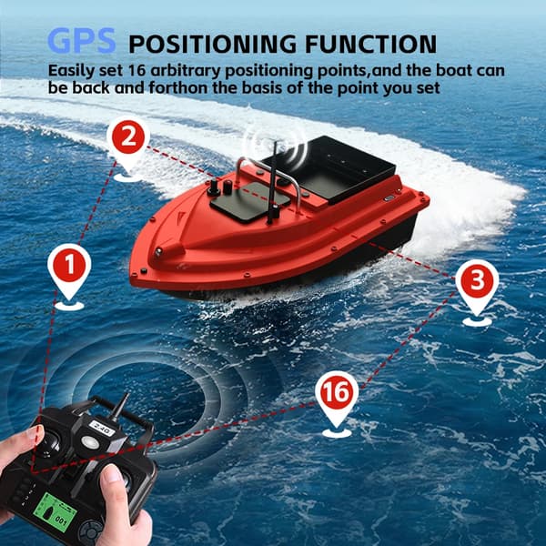 Baitbåt, GPS-navigering, lång räckvidd,D16B Röd 12000mAh