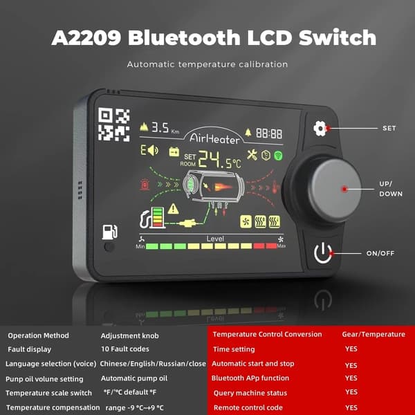 Diesel Luftvarmer, Smart Bluetooth Kontrol, Effektiv Opvarmning,A2209 Switch