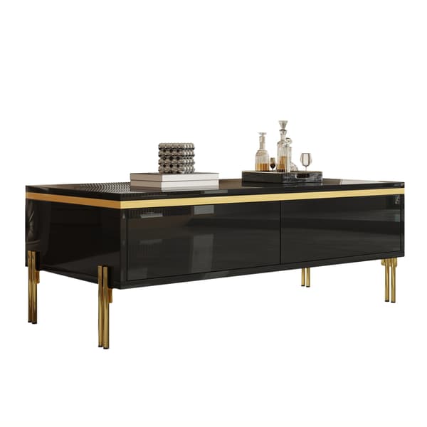 Cafébord, højglansfinish, multifunktionelt design,Sort - Partikelbræt-a