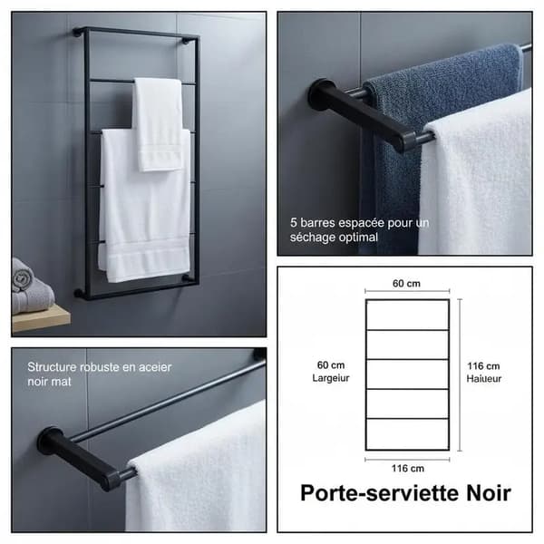Håndklædeholder, Rustfrit Stål, Væghængt Design,Sort