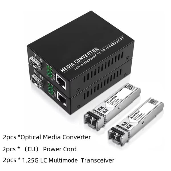 Mediekonverter, RJ45-forbindelse, Gigabit datarate,2 PACK EU Kit