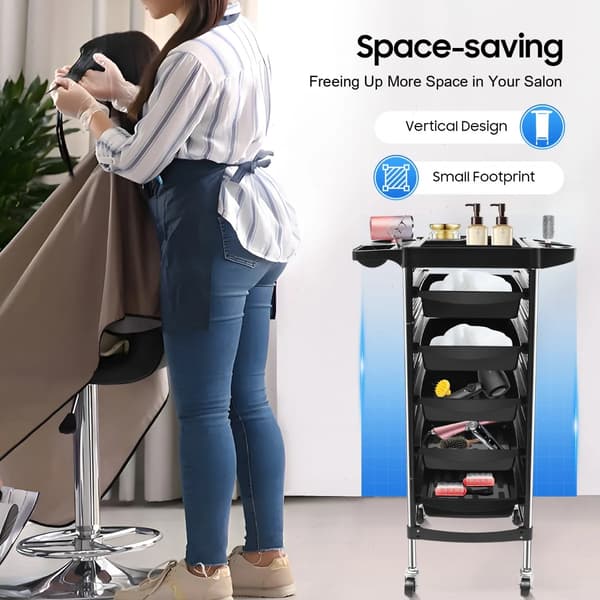Salonvogn, 6-lags design, 360° drejbare hjul,sort