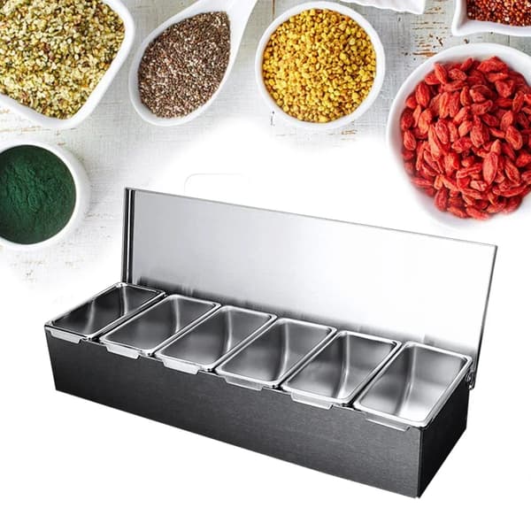 Kryddbox, 304 rostfritt stål, 6 fack,Silver