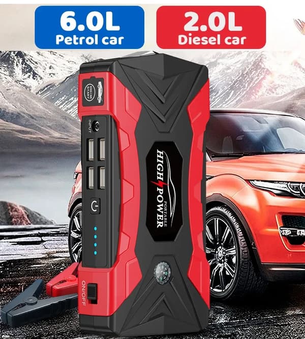 Jump Starter, 1000A Peak Power, Bærbar Power Bank,sort