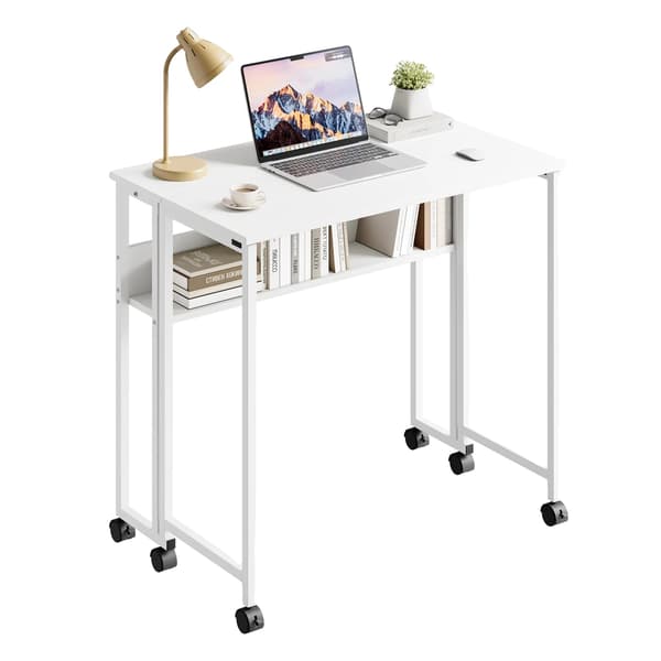 Vikbart Skrivbord, Platsbesparande Design, Enkel Mobilitet, vit