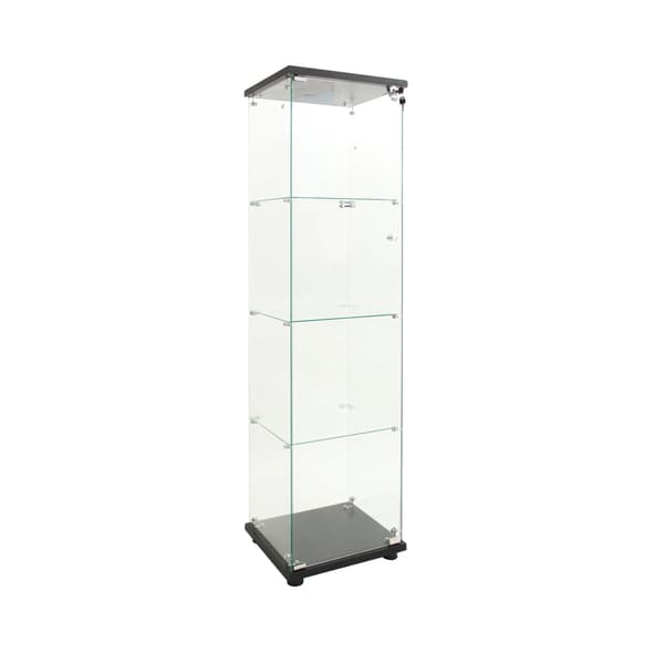 Glas Vitrineskab, LED Belysning, Pladsbesparende Design,Fire hylder sort+lys