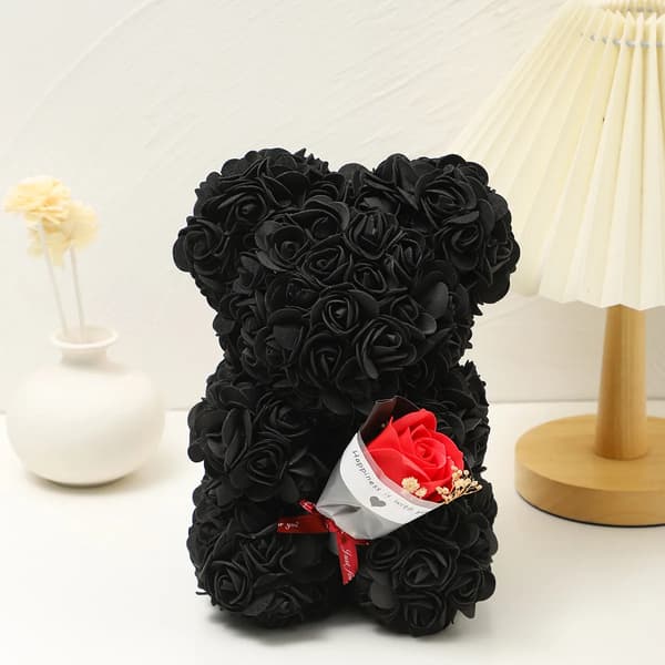 Rose Teddy Bear Bouquet, Elegant Gave til Fejringer, Indendørs Dekoration,sort