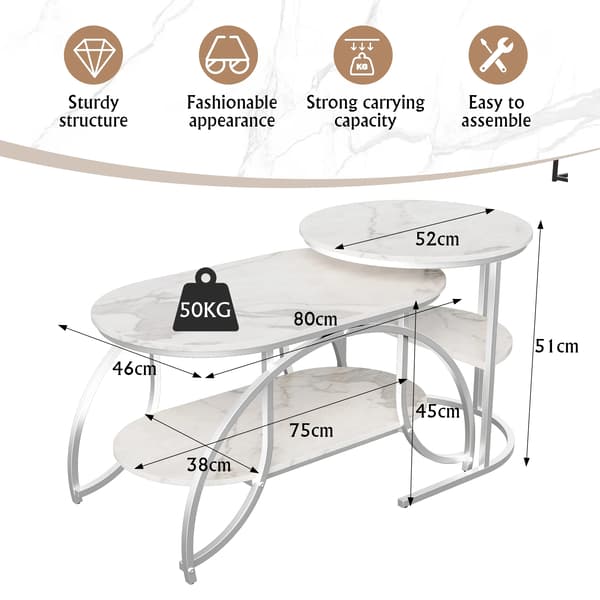 Kaffebord Set, Dubbel-Lager Förvaring, Nestande Design,Vit
