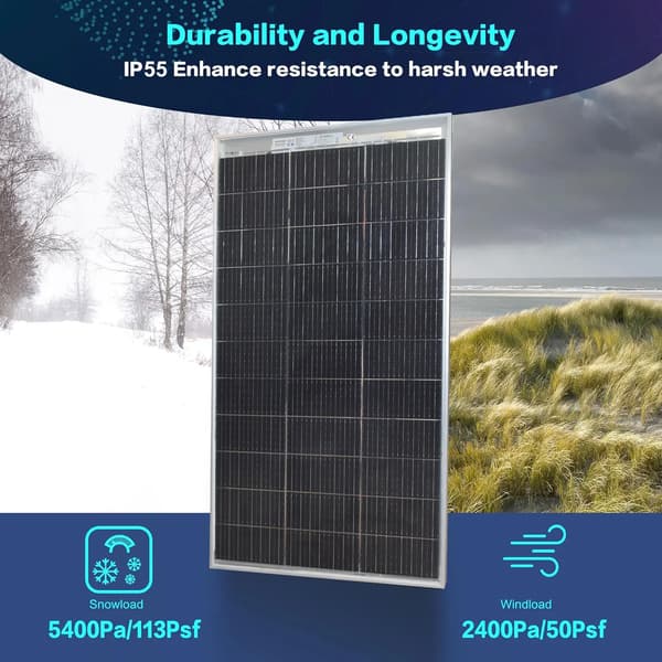 Solpanel, Høj Effektivitet, Vejrbestandig,2stk 100w panel