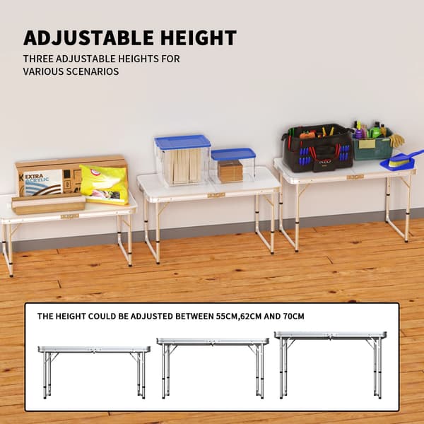Campingbord, Justerbar Højde, Bærbart Design,HVID