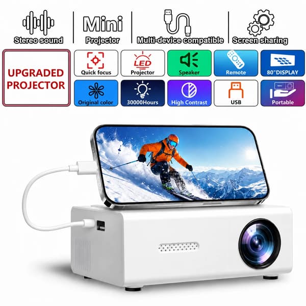Projektor, 4K avkodning, 180° roterbar,Projektor1