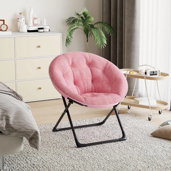 Månstol, Fällbar Design, Mjuk Polstrad Sits,Rosa