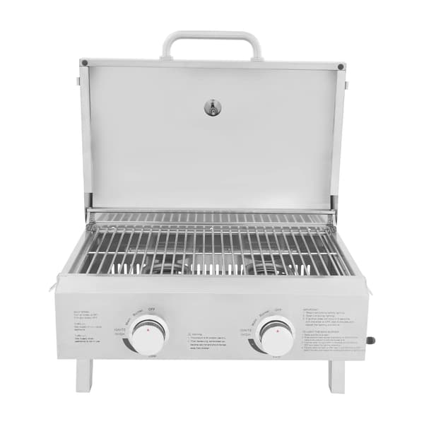 Gasgrill, Rustfrit Stål, Bærbar Kompakt Design,Sølv