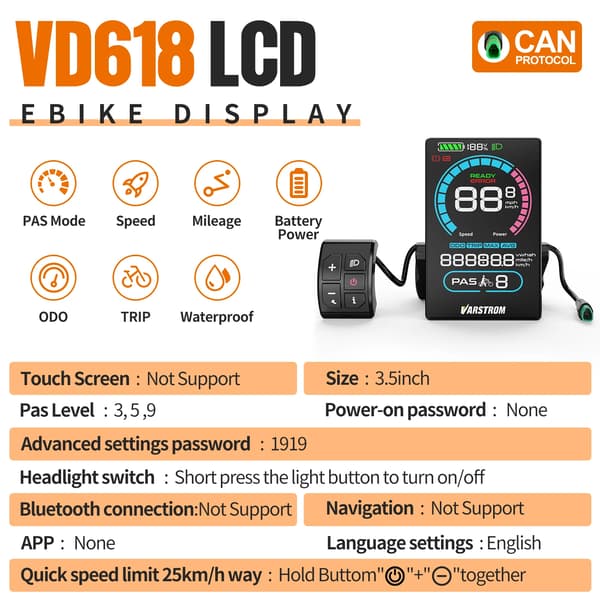 Skærm, 3,5-tommer LCD, Vandtæt Design,VD618 ( Til CAN Protokol )