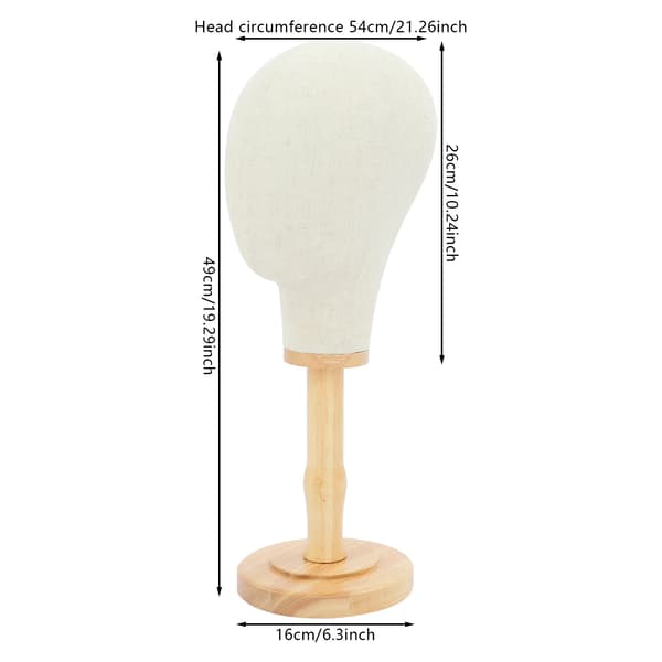 Mannequin Hoved, Robust Træbase, Borddesign,Beige