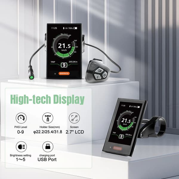 eBike Display, 3,5-tommer LCD-skærm, kompatibel med Bafang-systemer,BAFANG DPC18 (Til UART )