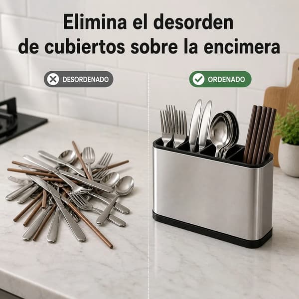Bestikorganisator, Design i Rustfrit Stål, Automatisk Dræning af Rum,Lys grå 8.5*18.2*13cm