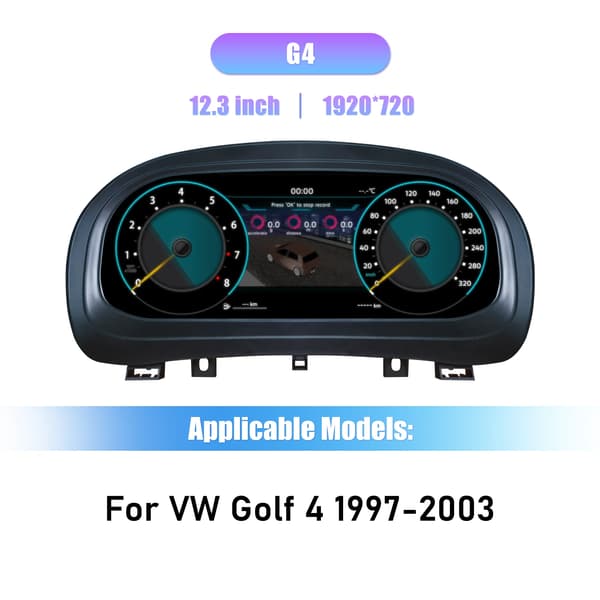 Digital Dashboard, 12,3 Tommer HD Skærm, Trådløs Forbindelse,Til golf 4 1997-2003