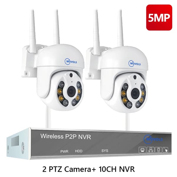 Trådløst CCTV-system, 10CH understøttelse, AI humanoid detektion,10CH 5MP Med 2 PTZ, 4T