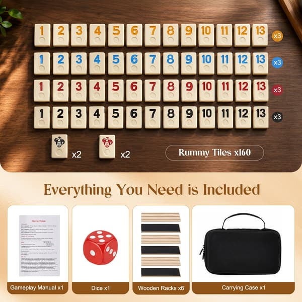 Rummy Cube Spelset, 160 Träplattor, Bärväska Ingår,Ljusgrå