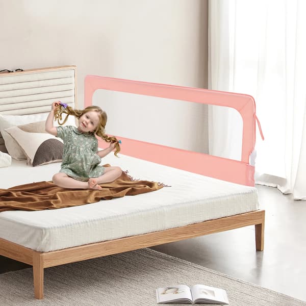 Sengegelænder, Justerbar Højde, Sammenklappeligt Design,Pink