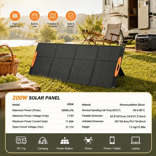 Solpanel, Bärbar och Fällbar Design, Hög Effektivitet,Solcellsladdare 200
