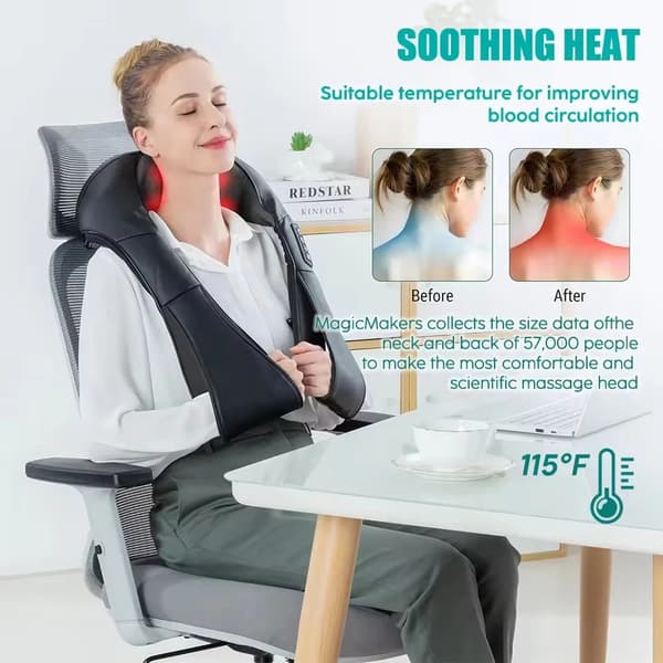 Shiatsu-massager, djupvävnadsknådning, värmeterapi,4-knapps panel, 220 V