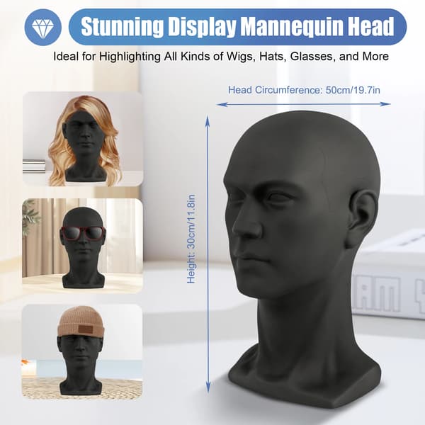 Mannequinhuvud, PVC-material, Ingen montering krävs,Matt svart