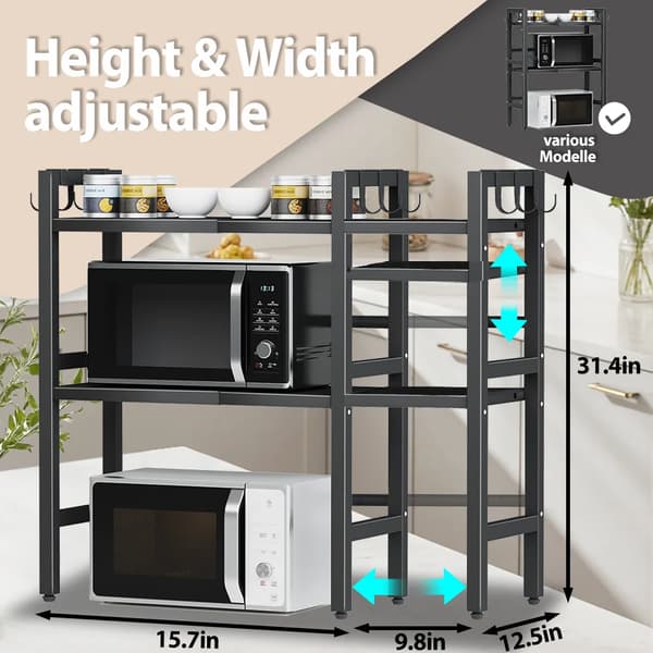 Mikrobølgeovn Rack, Udvideligt Design, Multi-Niveau Opbevaring,3 Tier-Sort