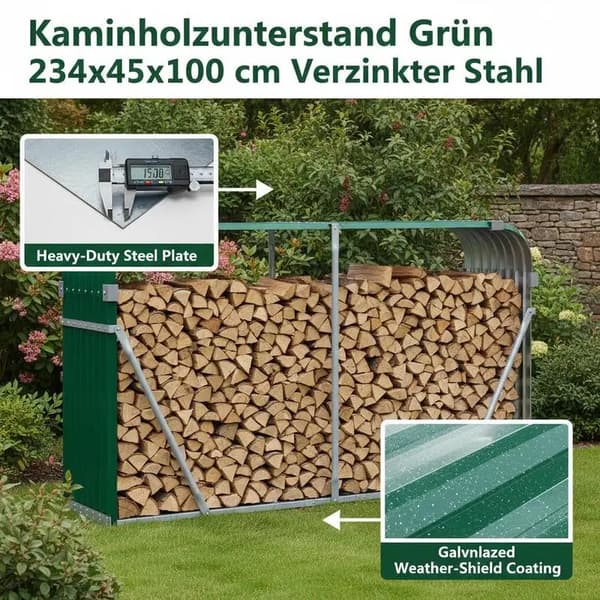Vedställ, Galvaniserat Stål, Utomhus Vedorganisatör,Grön