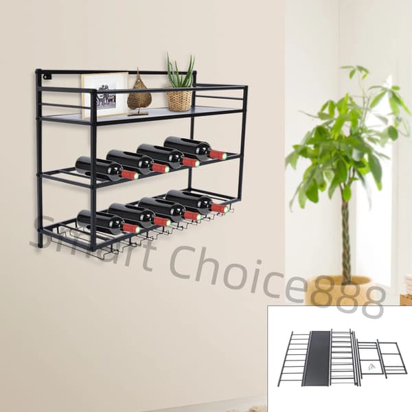 Vinhylla, Minimalistisk Design, Platsbesparande Väggmontering,svart