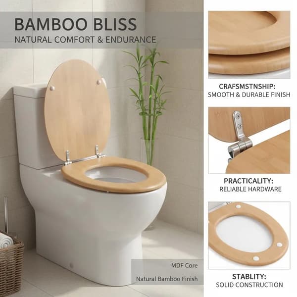 Toiletbræt Dæksel, Bambus Design, Universel Pasform,hær grøn