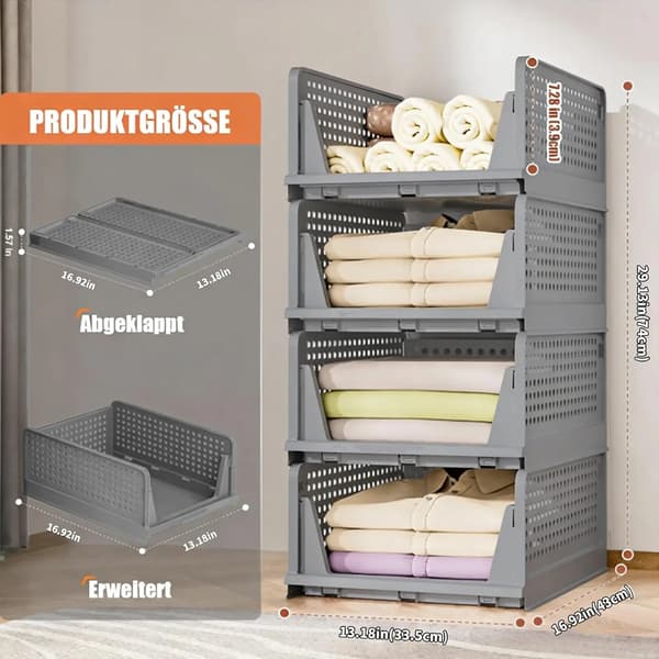 Opbevaringsorganisatorer, Stapelbare, Foldbare,Grå