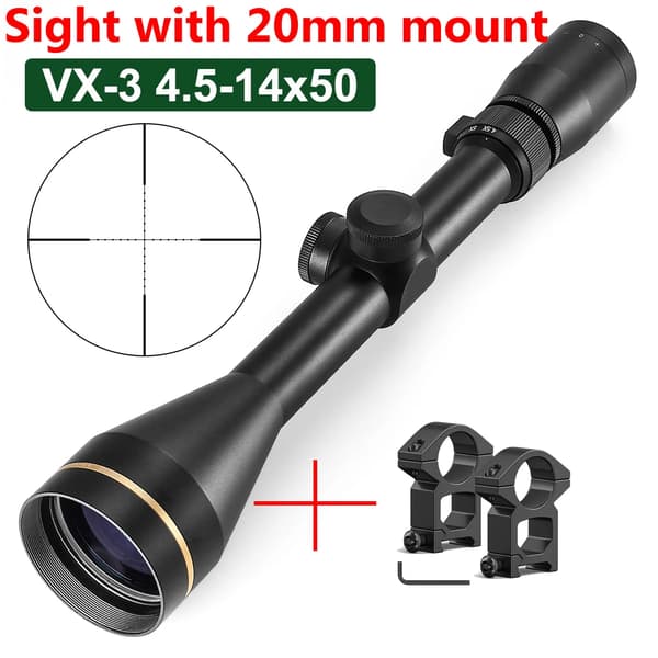 Riflescope, 4.5x til 14x forstørrelse, Mil-Dot reticule,syn med 20mm