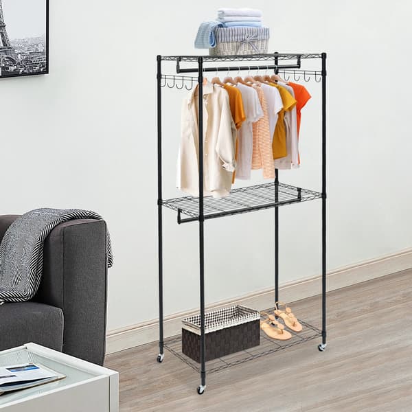 Tøjstativ, 2-niveau design, mobil organizer,sort