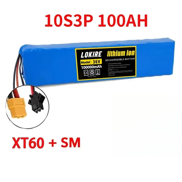 Litiumjonbatteri, 100Ah kapacitet, 36V spänning, XT60-SM