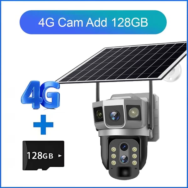 IP Kamera, 4G Forbindelse, Dobbelt Linse,4G Cam tilføj 128G kort