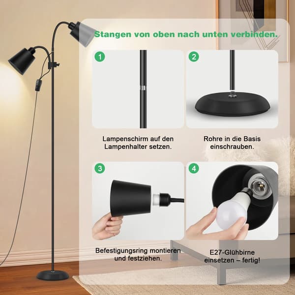 Gulvlampe, Justerbar Dobbelt Hoved, Minimalistisk Design,1 stykke