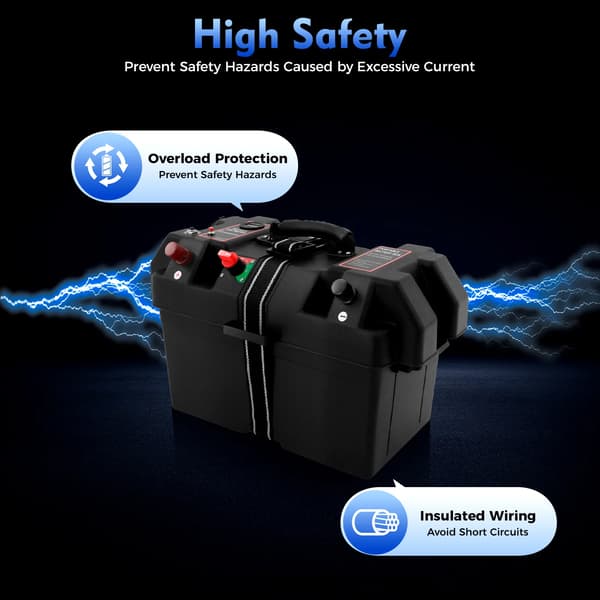 Batterilagringsboks, Holdbart Design, Dobbelt USB-porte,sort