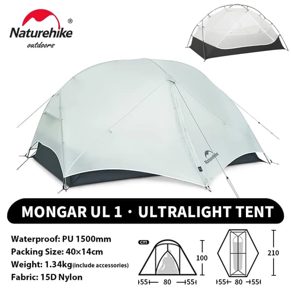 Trekkingtält, Vattentätt, Lätt Design,UL Grå 1 Person