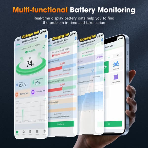 Batteritesteren, Bluetooth 5.3, Multi-Batteri Overvågning,bm300 pro